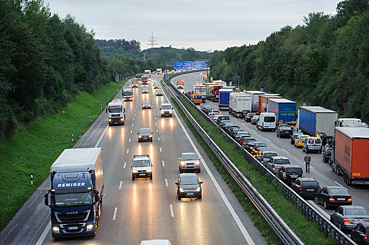塞车,巨大,交通事故,高速公路,卡车,挤压,汽车,离开,两个,死,靠近,基希海姆,巴登符腾堡,德国,欧洲