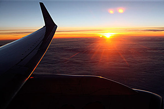 风景,飞机,窗户,落日