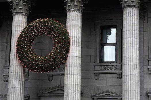圣诞花环,柱子,蒙特利尔,魁北克,加拿大