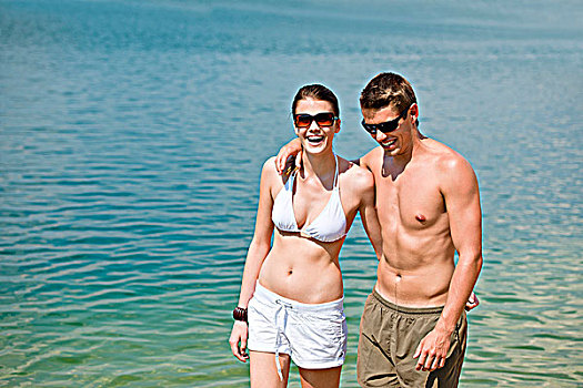 幸福伴侣,泳衣,海上,享受,夏天,太阳