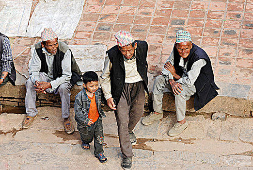 男人,传统,头饰,男孩,巴克塔普尔,加德满都山谷,尼泊尔,亚洲