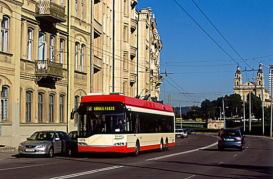 缆车,巴士,街道,维尔纽斯,立陶宛