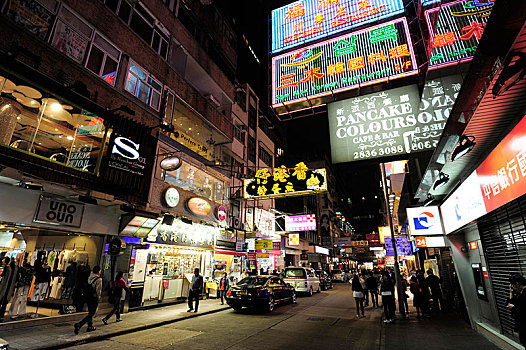 霓虹灯,街道,尖沙嘴,夜晚,九龙,香港,中国,亚洲