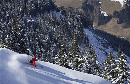 男人,滑雪,雪,山,斜坡,俯视