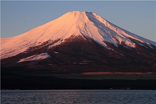 红色,富士山,山,湖