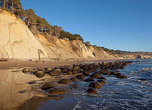 圆,石头,海滩,海岸,太平洋,锚,湾,加利福尼亚