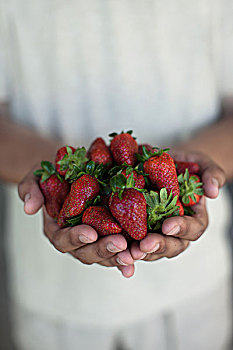 特写,拿着,草莓