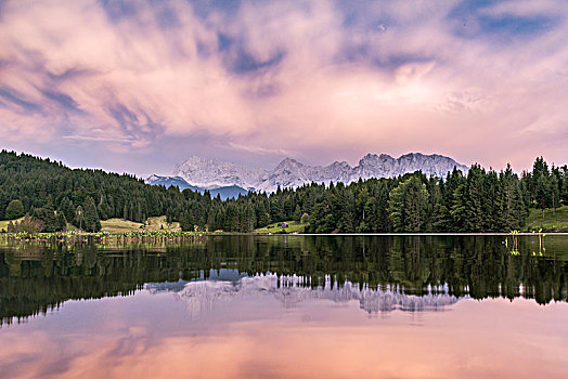 湖,生动,云,米滕瓦尔德,阿尔卑斯山,巴伐利亚,德国,欧洲