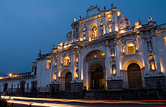 交通,骑,正面,大教堂,广场,安地瓜危地马拉,中美洲