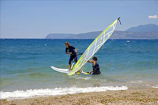 帆板运动,海滩,靠近,伯罗奔尼撒半岛,希腊