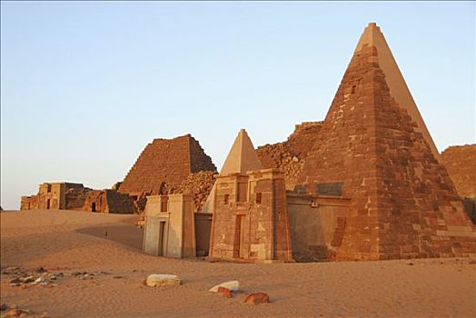 金字塔,早晨,亮光,麦罗埃,苏丹,非洲