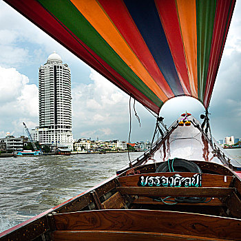 船,彩色,遮盖,建筑,海岸线,曼谷,泰国