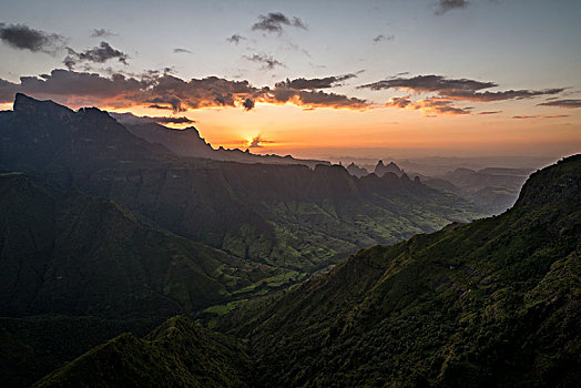 日落,上方,悬崖,塞米恩国家公园,埃塞俄比亚,非洲
