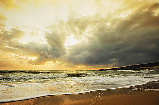 海滩,日落,安达卢西亚,西班牙