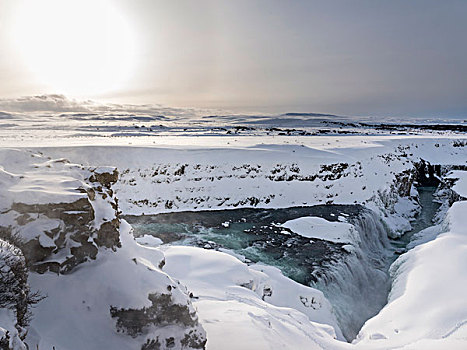 瀑布,冰岛,冬天,一个,停止,著名,金色,圆,旅游,路线,大幅,尺寸
