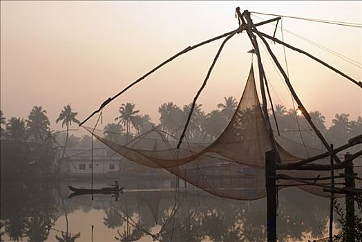 渔网,泻湖,地区,喀拉拉,印度