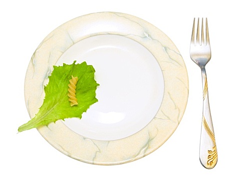 隔绝,盘子,叉子,沙拉,意大利面,白色背景