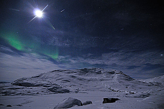 北极光,上方,小屋,伊路利萨特冰湾,格陵兰,北极,北美