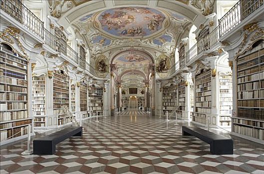 寺院,图书馆,世界,本笃会修道院,施蒂里亚,奥地利,欧洲