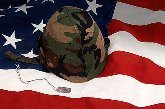 美军,头盔,狗牌,美国国旗,背景