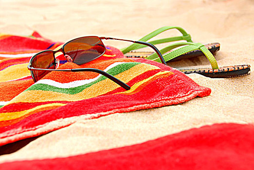 鲜明,彩色,毛巾,海滩,物品