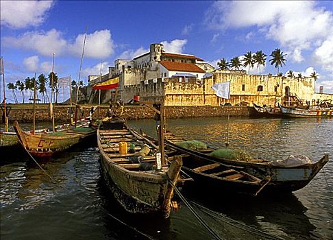 泊船,正面,城堡,加纳