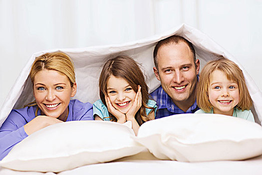 家庭,孩子,家,概念,幸福之家,两个,毯子,在家