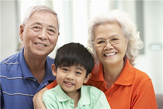 头像,中国人,祖父母,孙子,放松,在家,一起