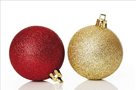 红色,金色,闪光,圣诞树球