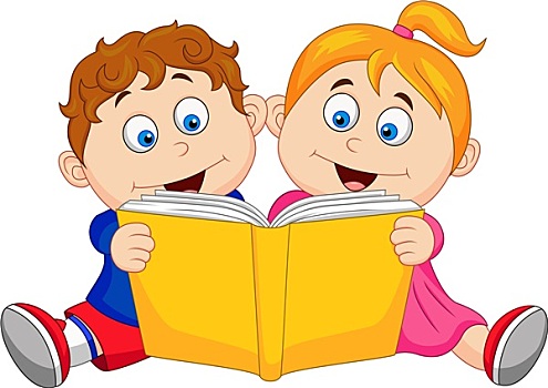 孩子,卡通,读,书本