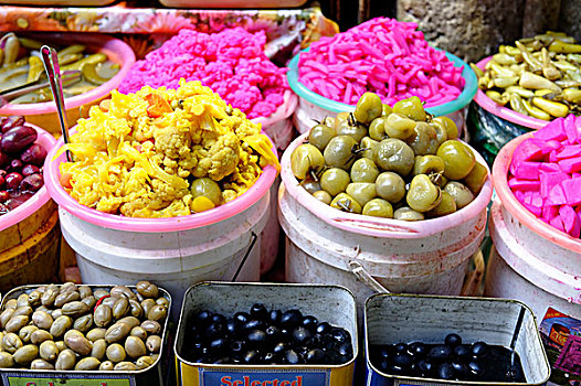 橄榄,酱菜,蔬菜,集市,露天市场,耶路撒冷,以色列,中东