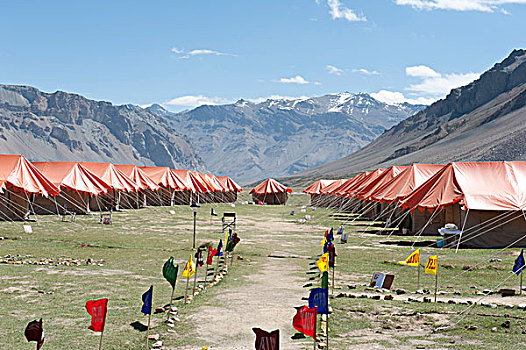 许多,帐篷,露营,公路,山路,隘口,山峦,靠近,地区,喜马偕尔邦,印度,南亚,亚洲