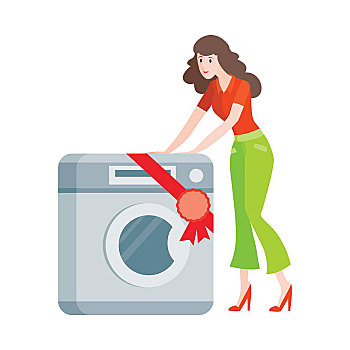 女人,洗衣机,公寓,风格,隔绝,销售,家电,电子装置,洗衣店,电,衣服,矢量,插画