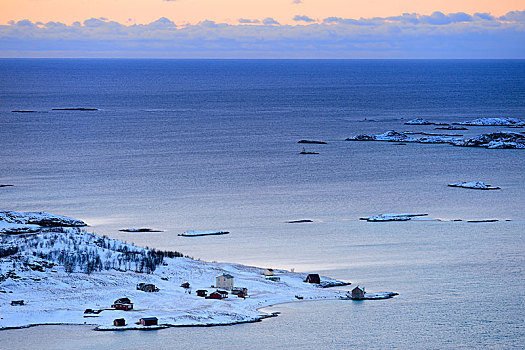 峡湾,岛屿,蓝色,钟点,特罗姆瑟,特罗姆斯,挪威北部,挪威,欧洲