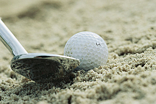 沙子,楔形,姿势,靠近,高尔夫球,沙滩