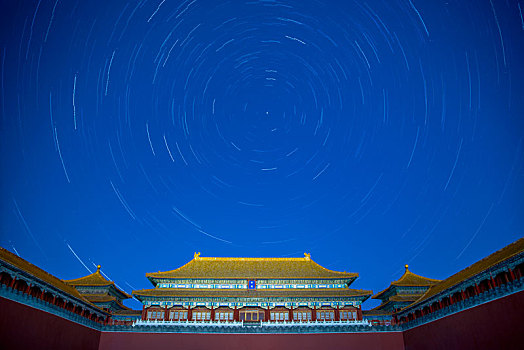 中国北京故宫午门星轨夜景