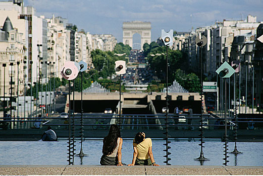 女人,远眺,城市,巴黎,法国