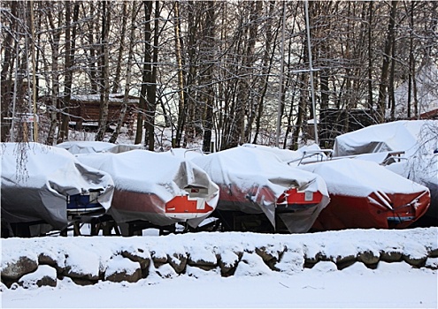 帆船,冬天,雪