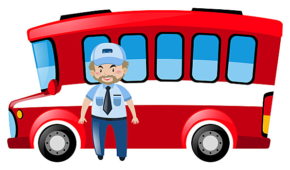 巴士司机,红色,驾驶员,红色公交车,插画