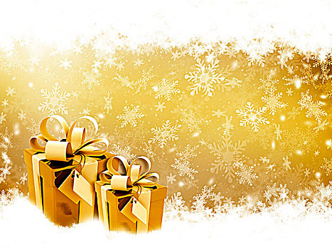 金色,圣诞礼物,雪花,背景