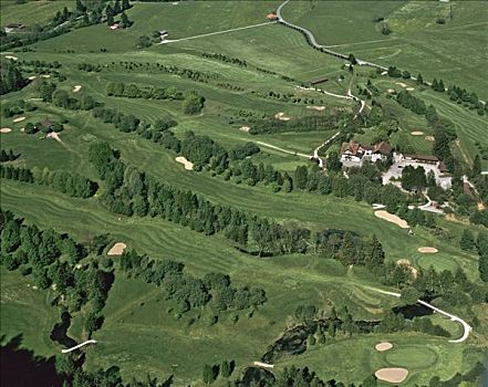 高尔夫球场,高尔夫球杆,靠近,山谷,陆地,韦尔登费尔斯,上巴伐利亚,德国,欧洲