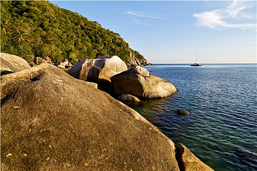 石头,泰国,苏梅岛,湾,抽象,蓝色泻湖