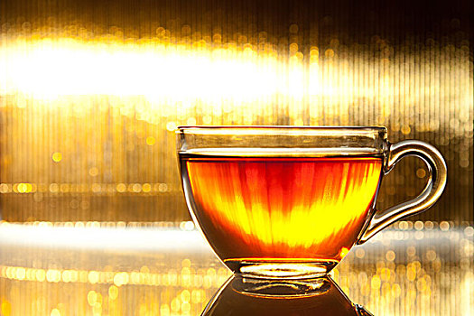 茶杯,光泽,金色背景