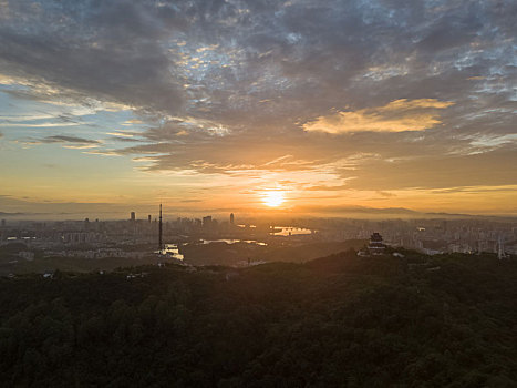 广东惠州高榜山景区日出航拍风光