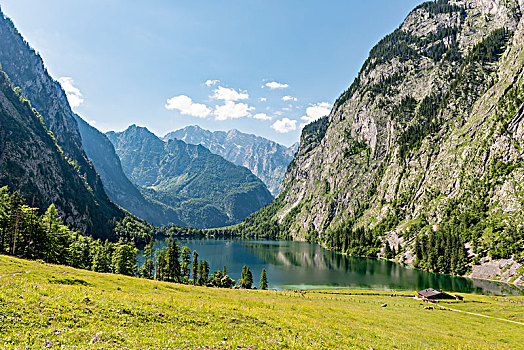 风景,奧伯湖地区,背影,瓦茨曼山,贝希特斯加登阿尔卑斯山,国家公园,奥波拜延,巴伐利亚,德国,欧洲
