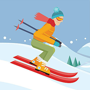 滑雪,斜坡,矢量,插画,设计,男人,滑雪服,滑动,山,冬天,娱乐,户外活动,运动,极限,障碍滑雪,胜地,广告