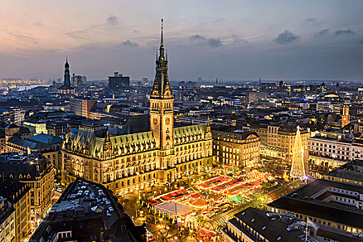 市政厅,圣诞市场,汉堡市,德国