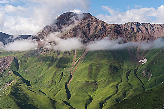 航拍,俯视,中心,掸邦,山脉,边界,吉尔吉斯斯坦,中国,亚洲