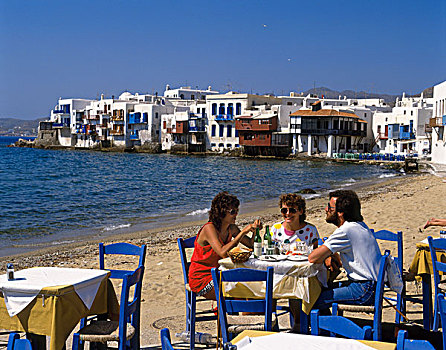 露天咖啡馆,米克诺斯岛,基克拉迪群岛,希腊群岛,希腊