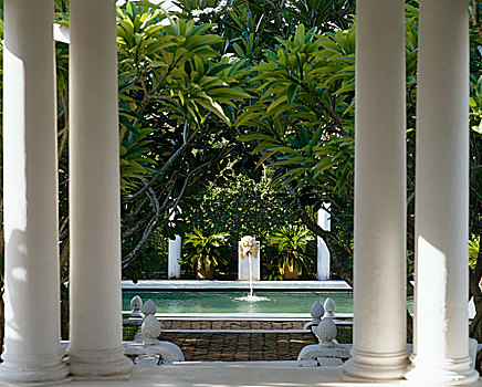 柱子,喷泉,水池